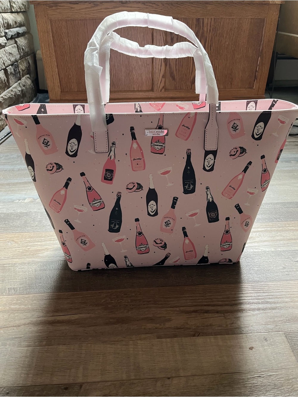 NWT Kate Spade NY  Shore Street Margareta  Champagne Bottles Pink Tote Bag